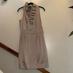 Taylor Tan Ruffle Neck Midi Dress